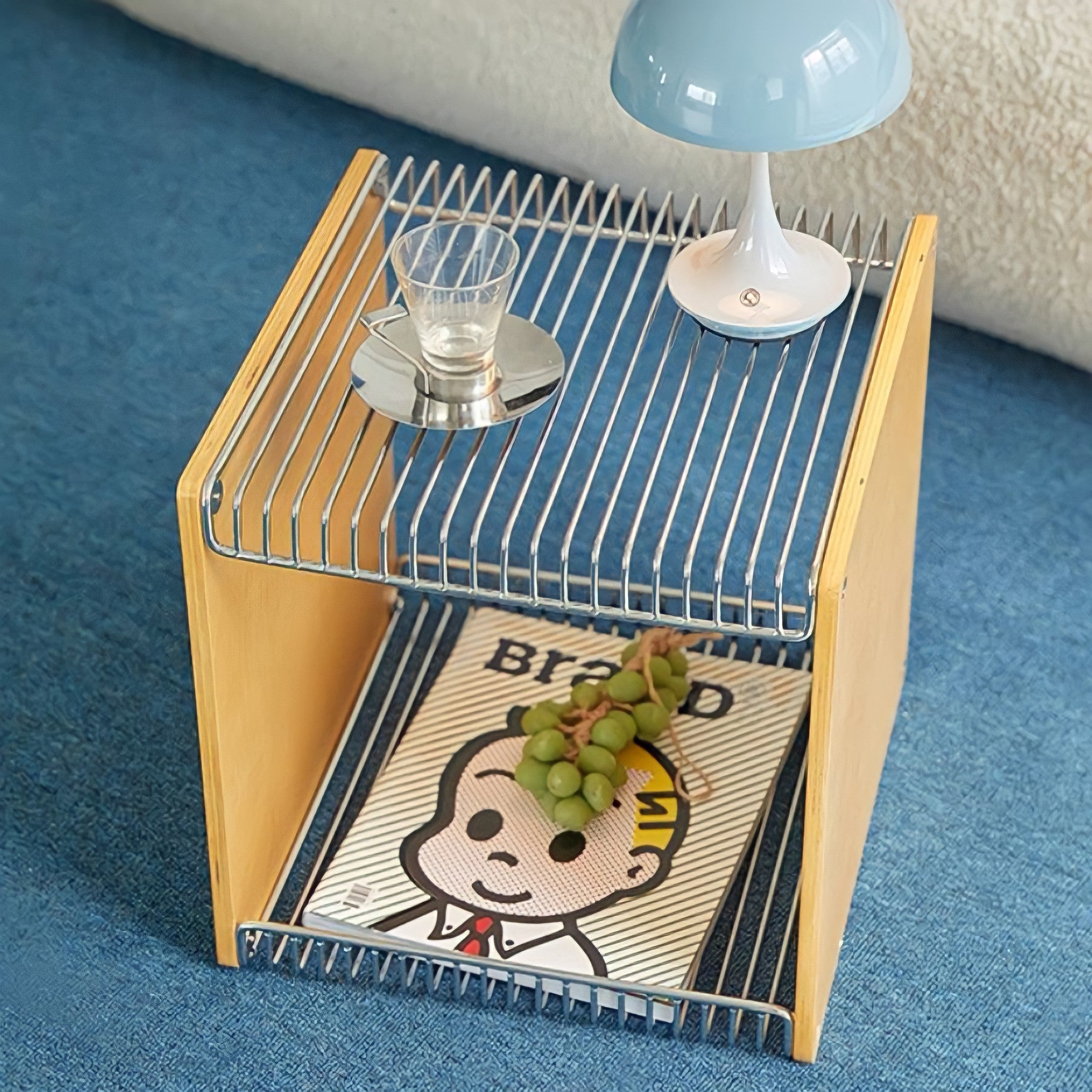 メタリックグリッドウッドサイドテーブル