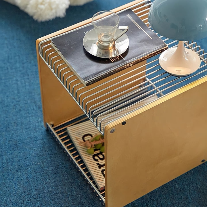 メタリックグリッドウッドサイドテーブル