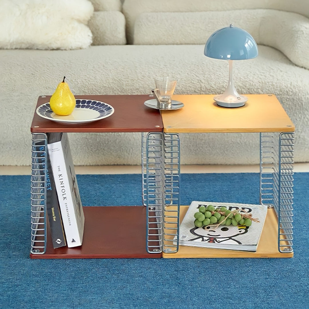 メタリックグリッドウッドサイドテーブル