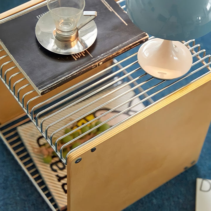 メタリックグリッドウッドサイドテーブル