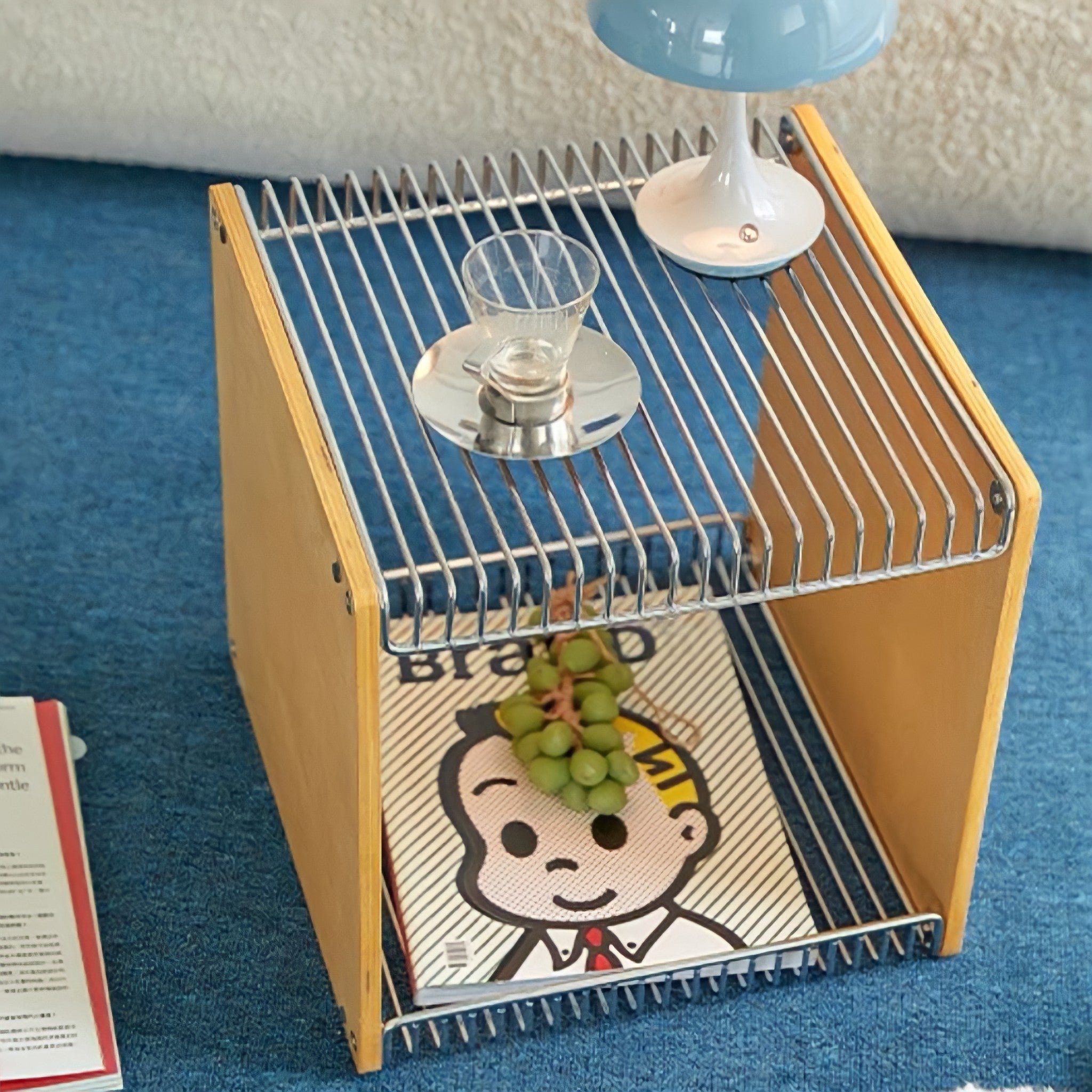 メタリックグリッドウッドサイドテーブル