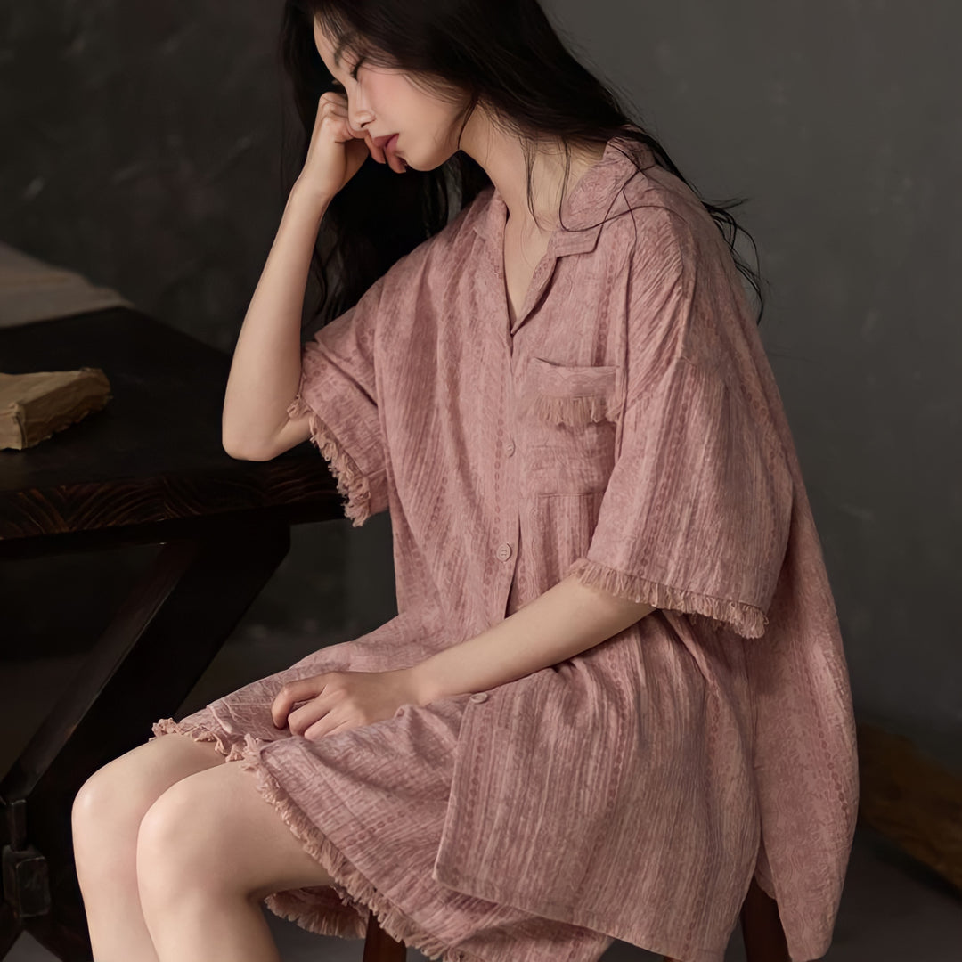 Pink Pure Cotton Gauze Pajamas with Cups