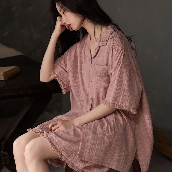 Pink Pure Cotton Gauze Pajamas with Cups