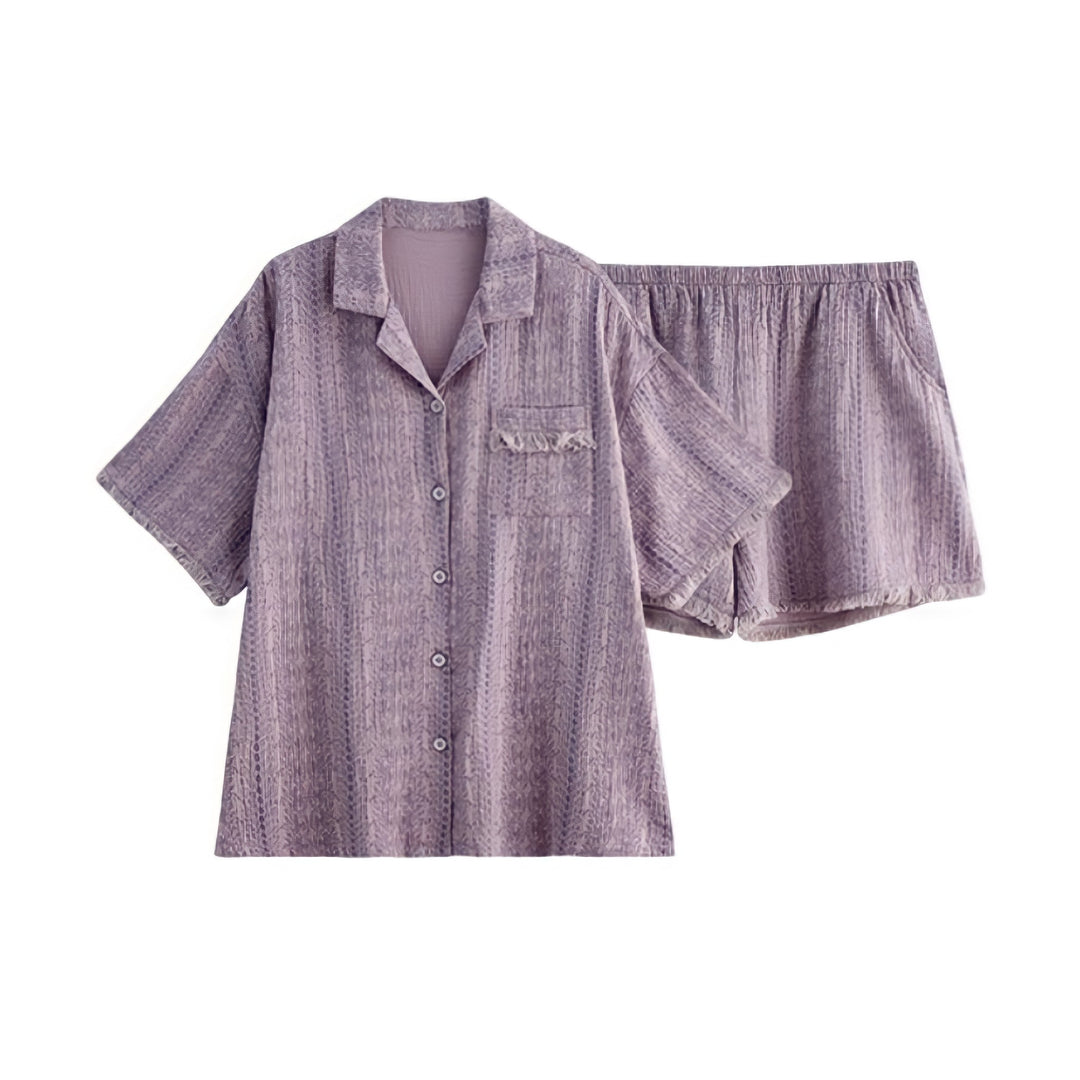 Pure Cotton Gauze Pajamas with Cups - Purple