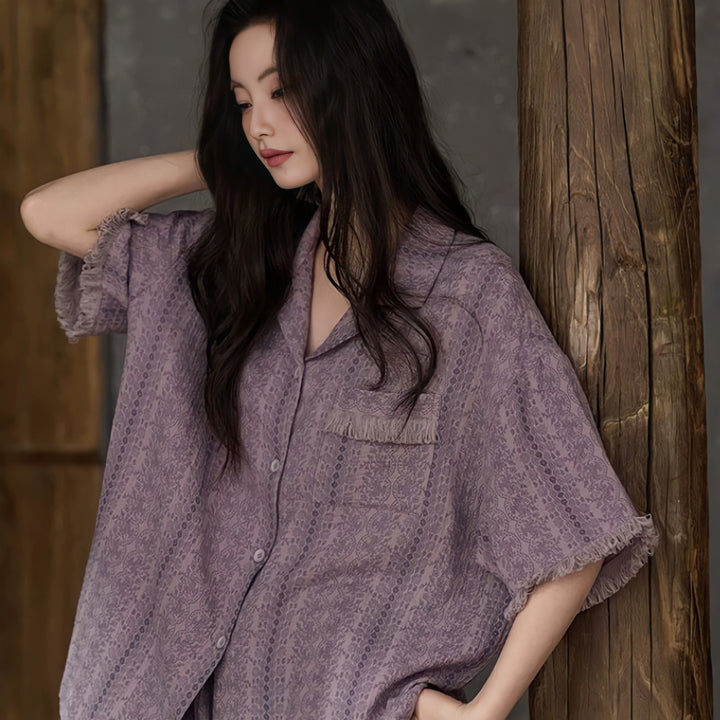 Pure Cotton Gauze Pajamas with Cups - Purple