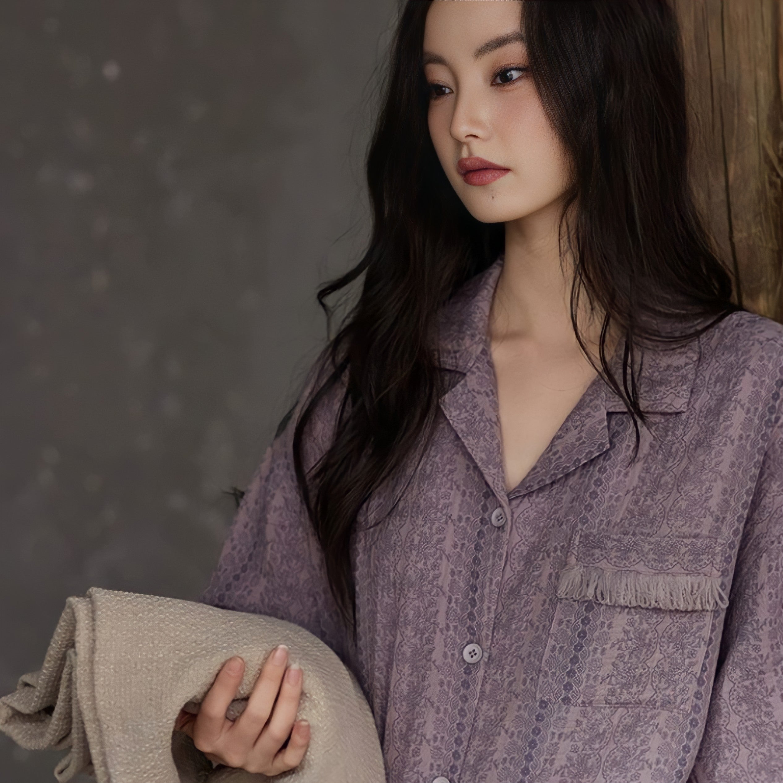 Pure Cotton Gauze Pajamas with Cups - Purple