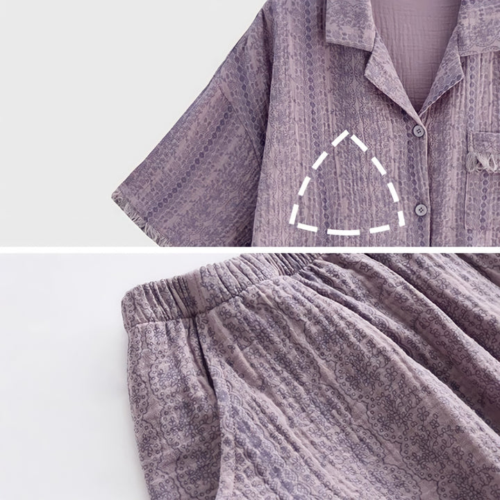 Pure Cotton Gauze Pajamas with Cups - Purple