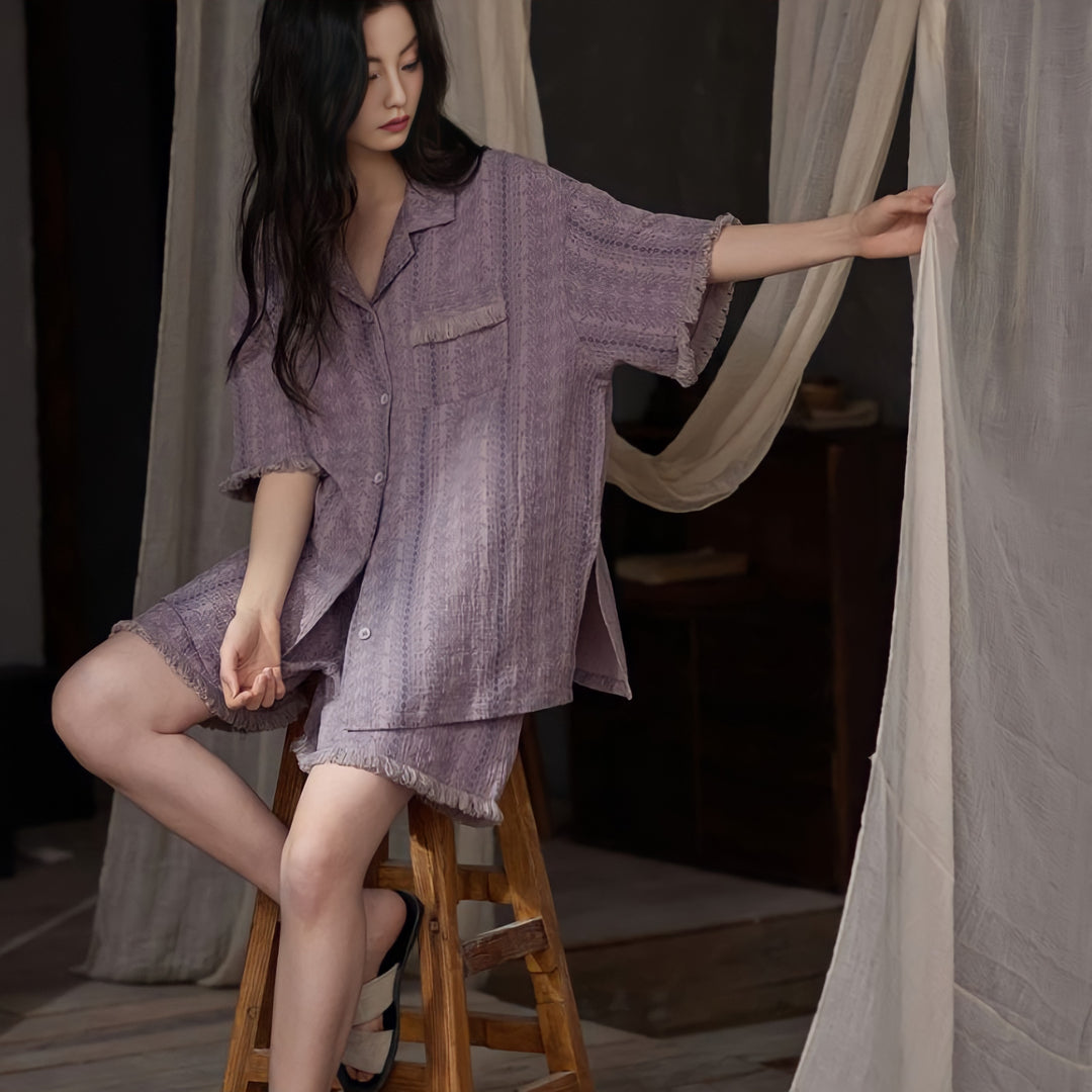 Pure Cotton Gauze Pajamas with Cups - Purple