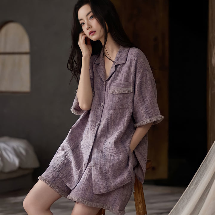Pure Cotton Gauze Pajamas with Cups - Purple