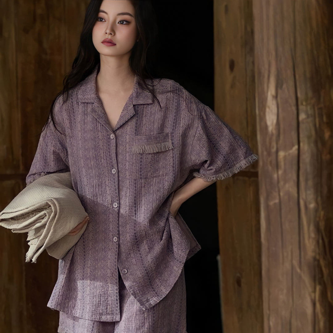 Pure Cotton Gauze Pajamas with Cups - Purple