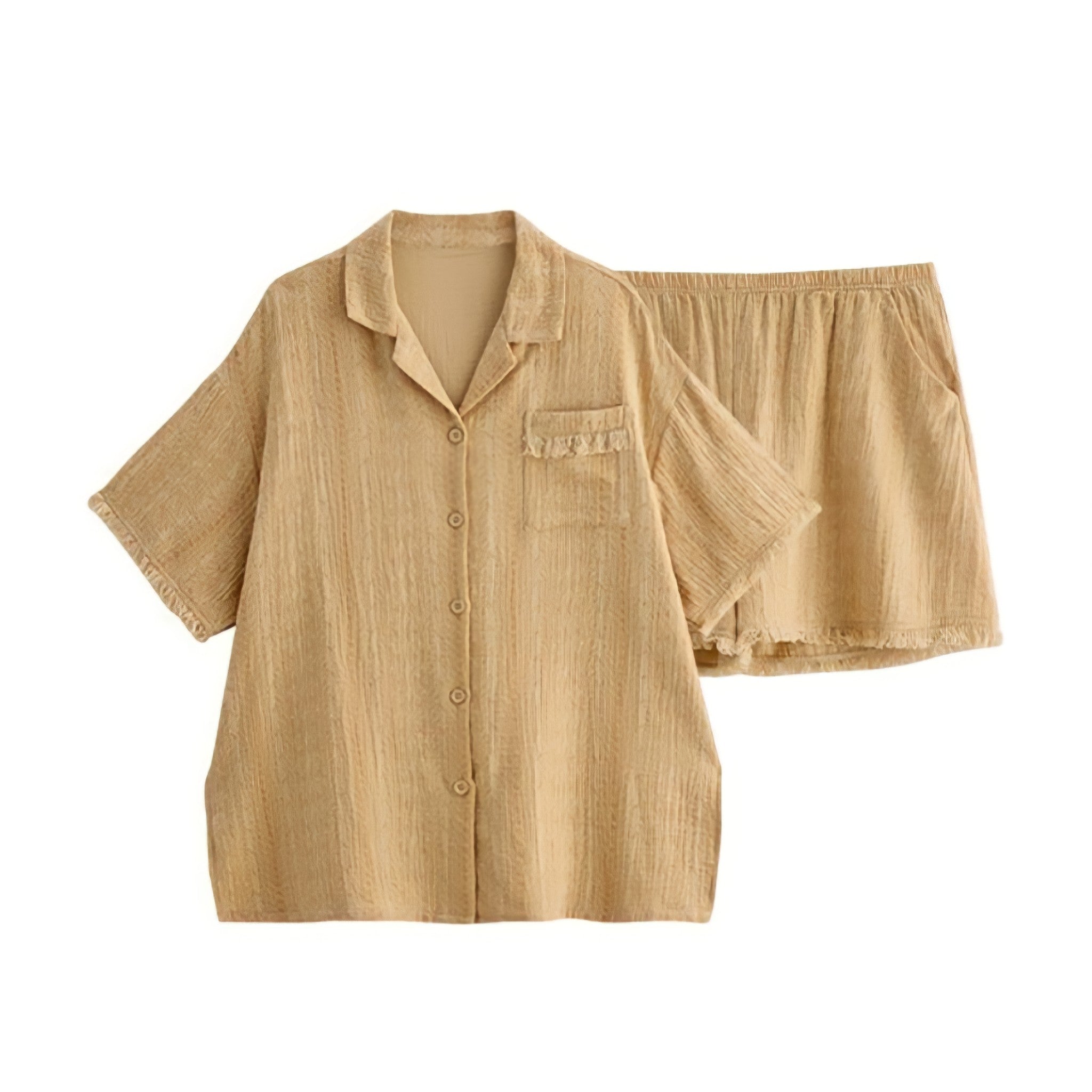 Cup-Attached Pure Cotton Gauze Pajamas - Yellow