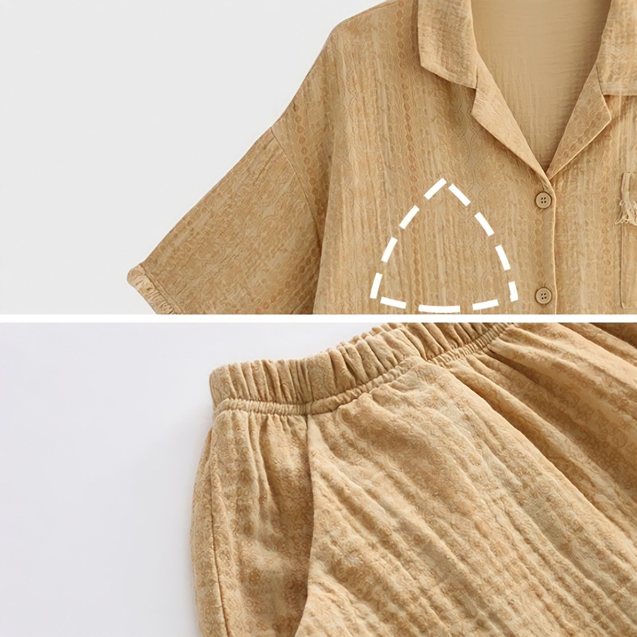 Cup-Attached Pure Cotton Gauze Pajamas - Yellow