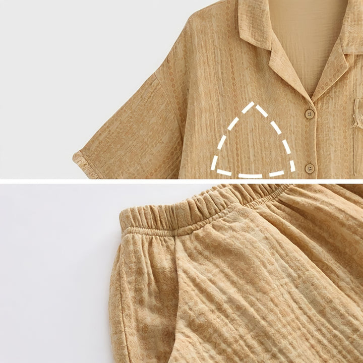 Cup-Attached Pure Cotton Gauze Pajamas - Yellow