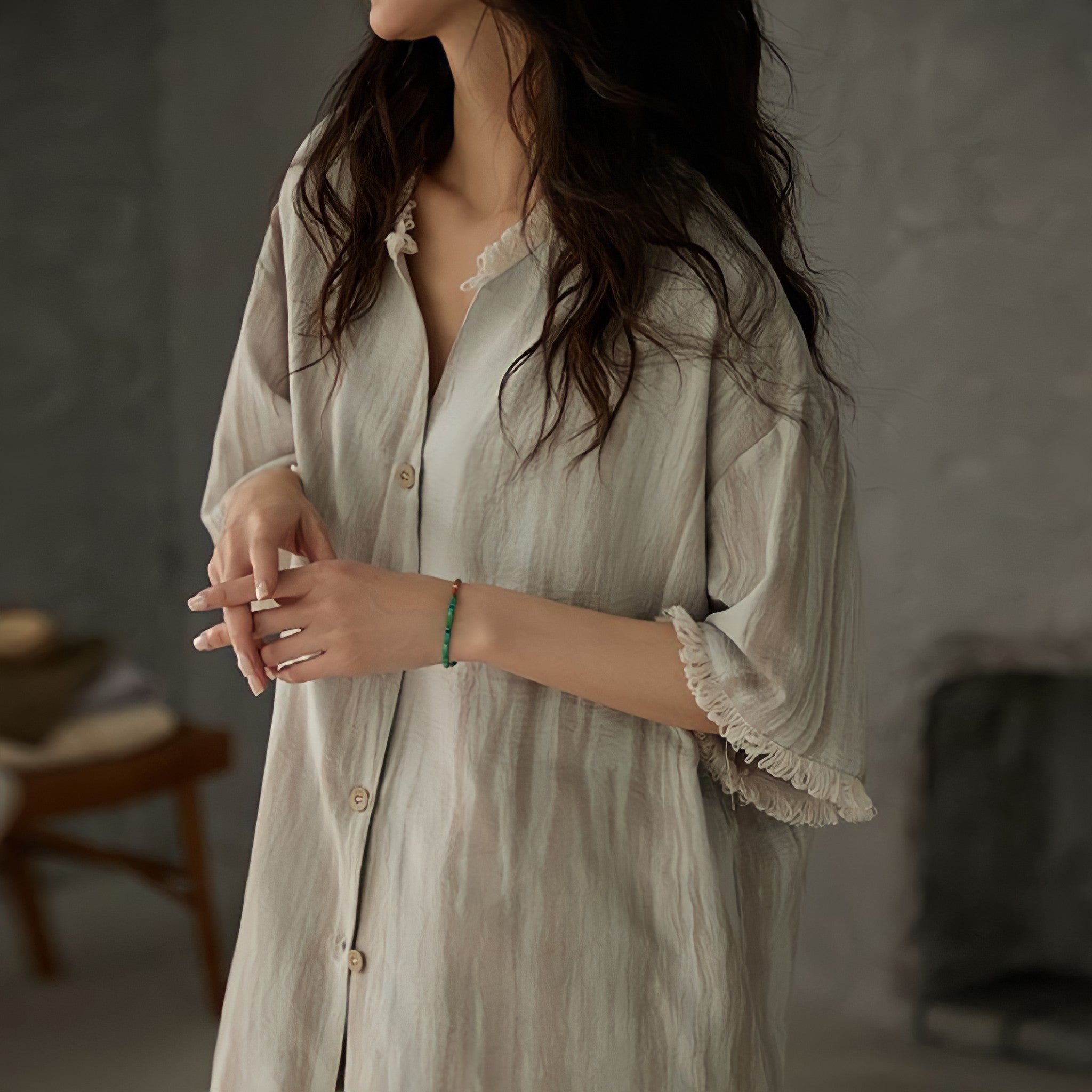 Fringe Trim Striped Pajamas with Cups