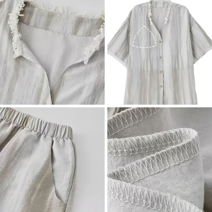 Fringe Trim Striped Pajamas with Cups