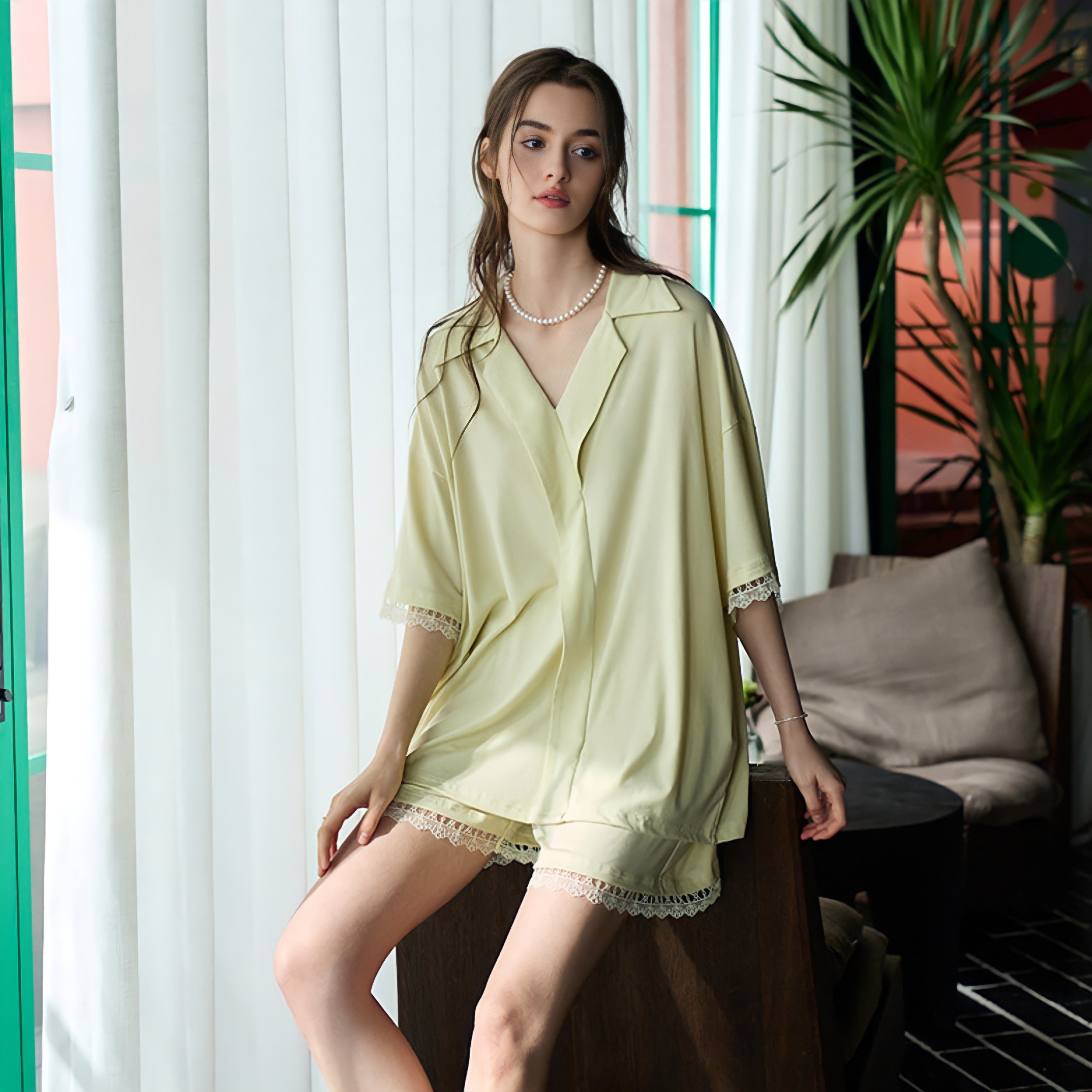 Lace Design Modal Cotton Pajamas