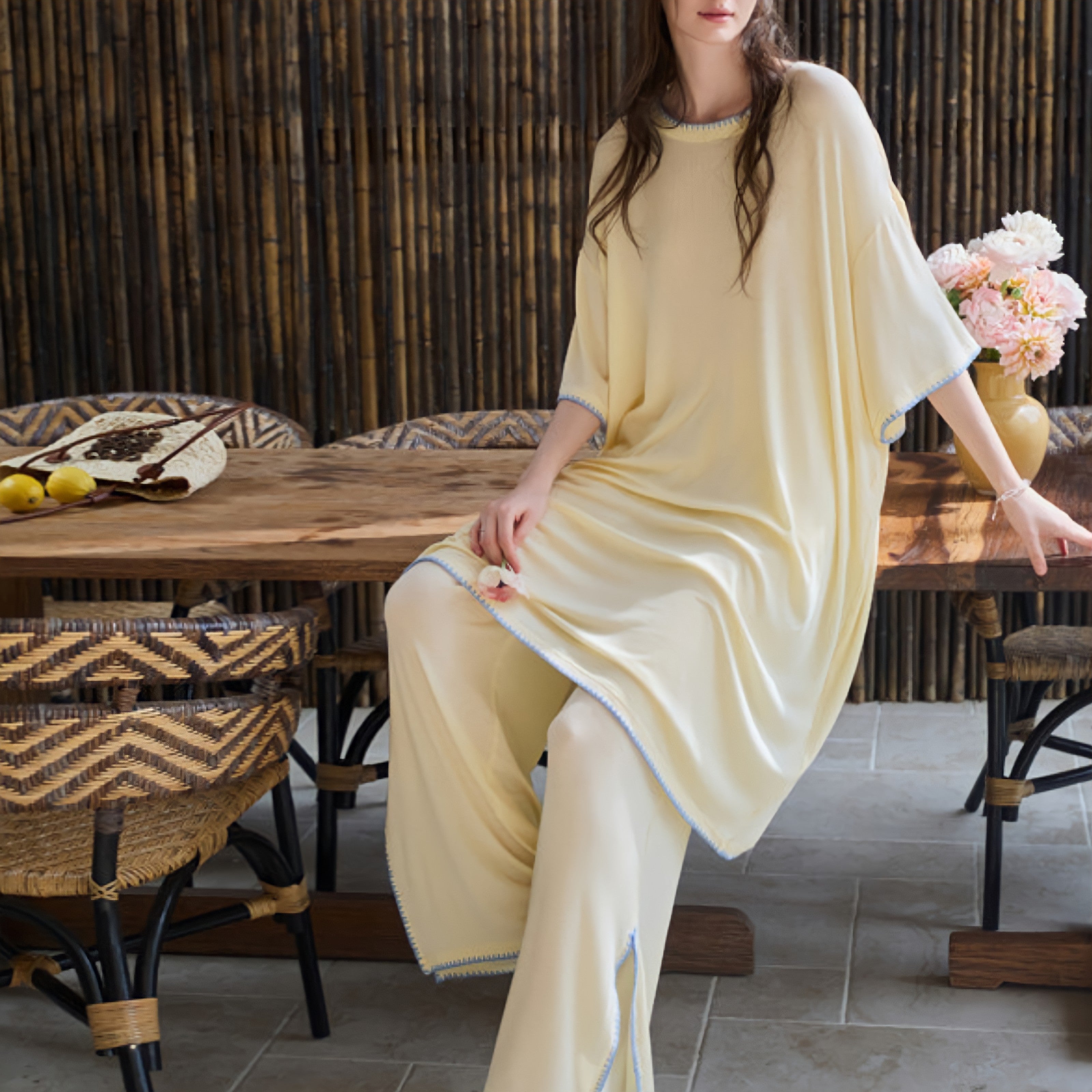 Pajamas with Built-in Bra and Stitch Design