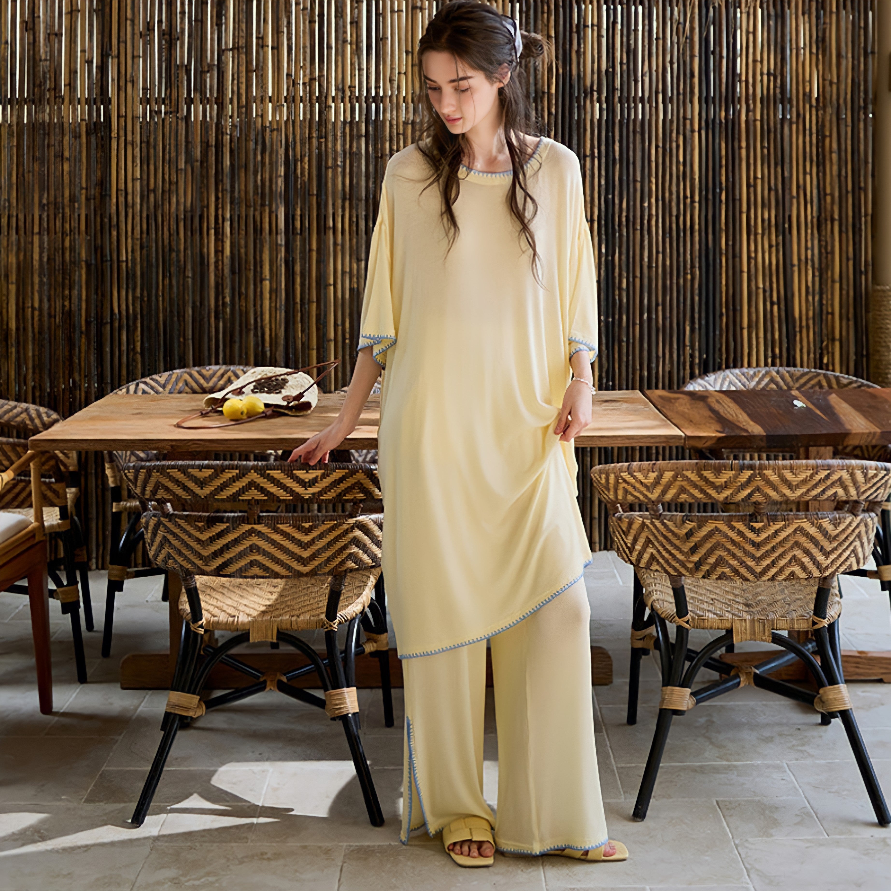 Pajamas with Built-in Bra and Stitch Design
