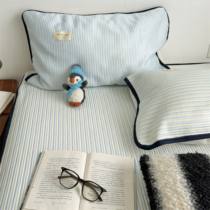 Ice Silk Line Pattern Mat Set - Blue