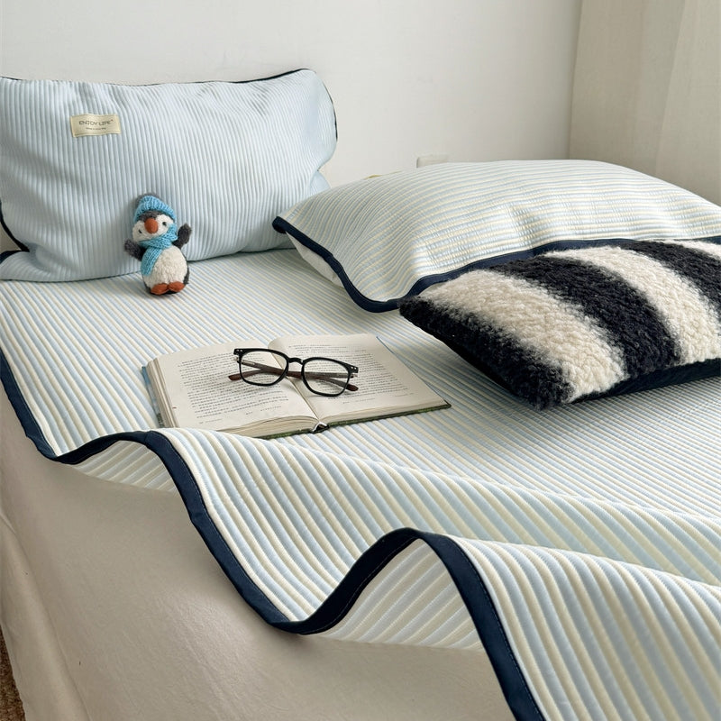 Ice Silk Line Pattern Mat Set - Blue