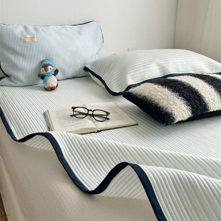 Ice Silk Line Pattern Mat Set - Blue