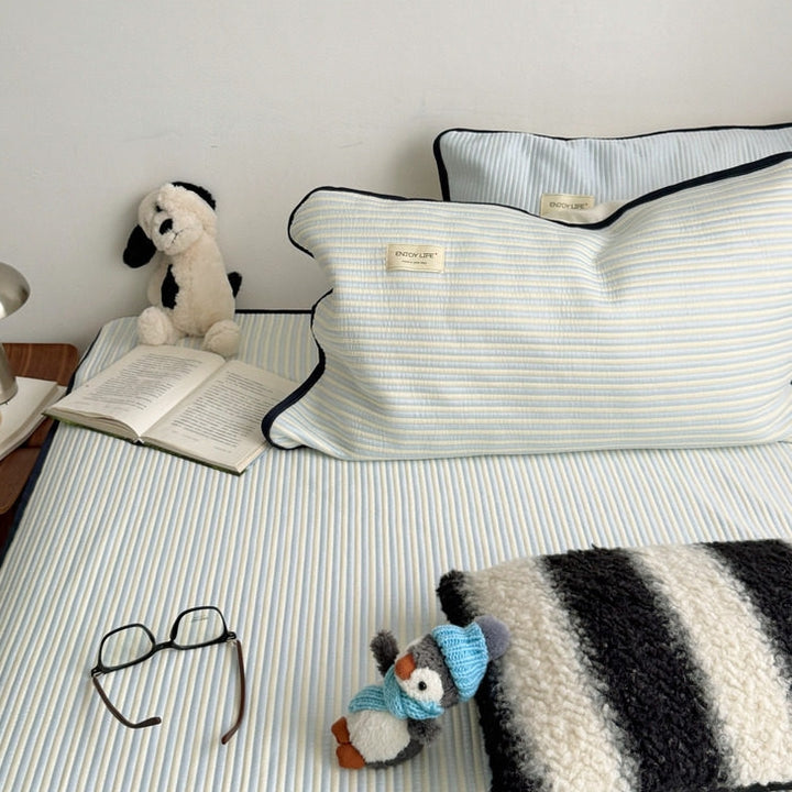 Ice Silk Line Pattern Mat Set - Blue