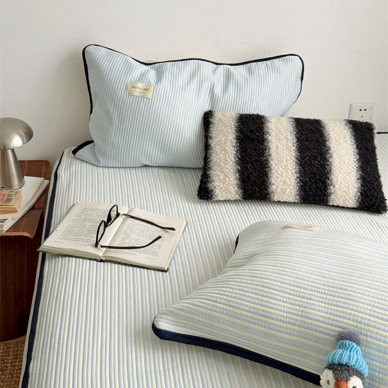 Ice Silk Line Pattern Mat Set - Blue