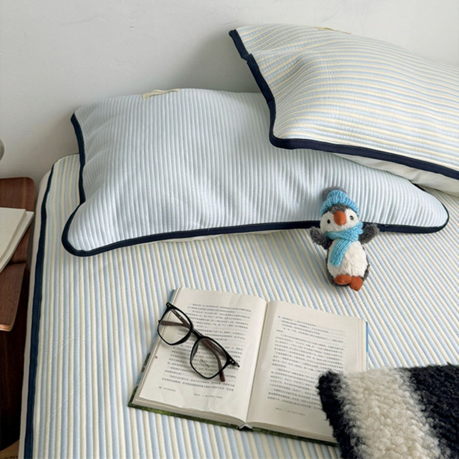 Ice Silk Line Pattern Mat Set - Blue