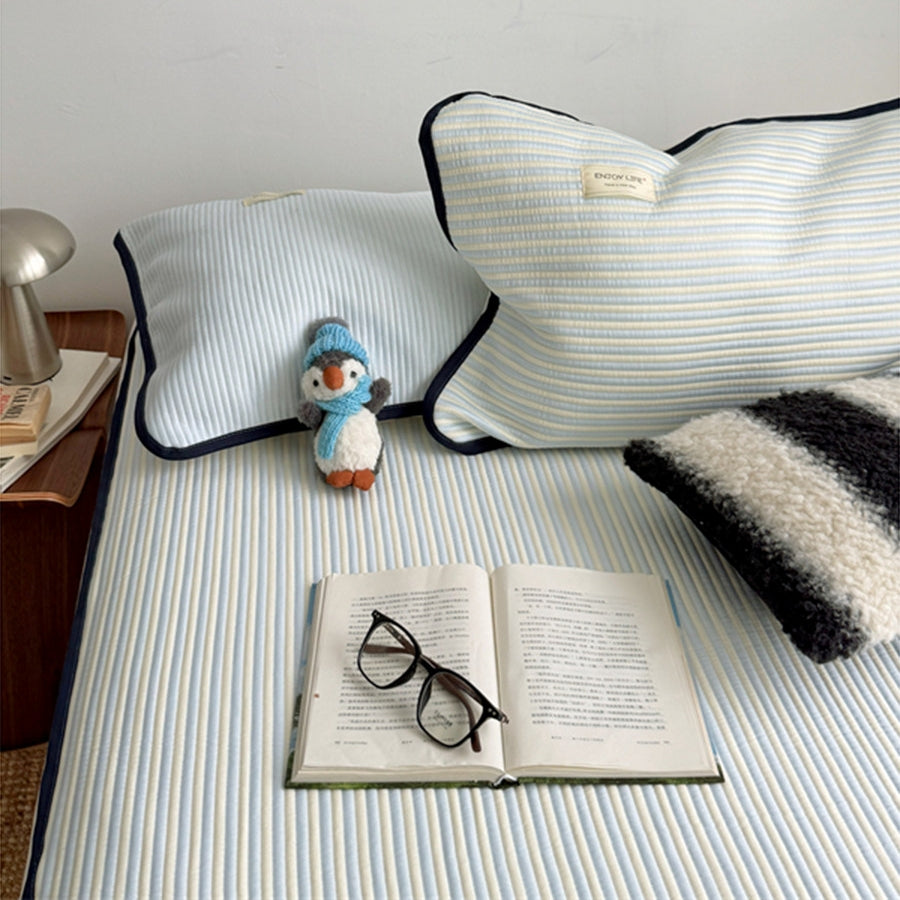 Ice Silk Line Pattern Mat Set - Blue
