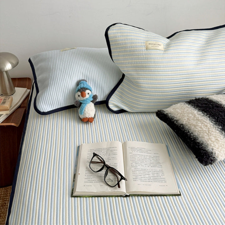 Ice Silk Line Pattern Mat Set - Blue