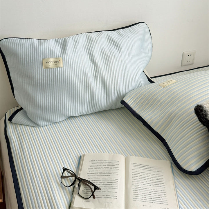 Ice Silk Line Pattern Mat Set - Blue
