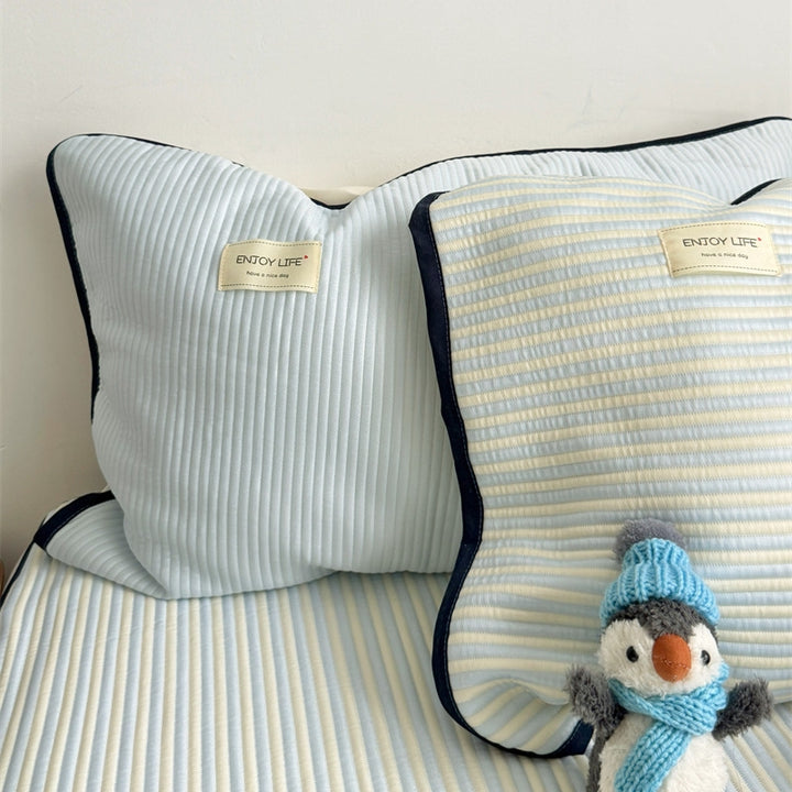 Ice Silk Line Pattern Mat Set - Blue