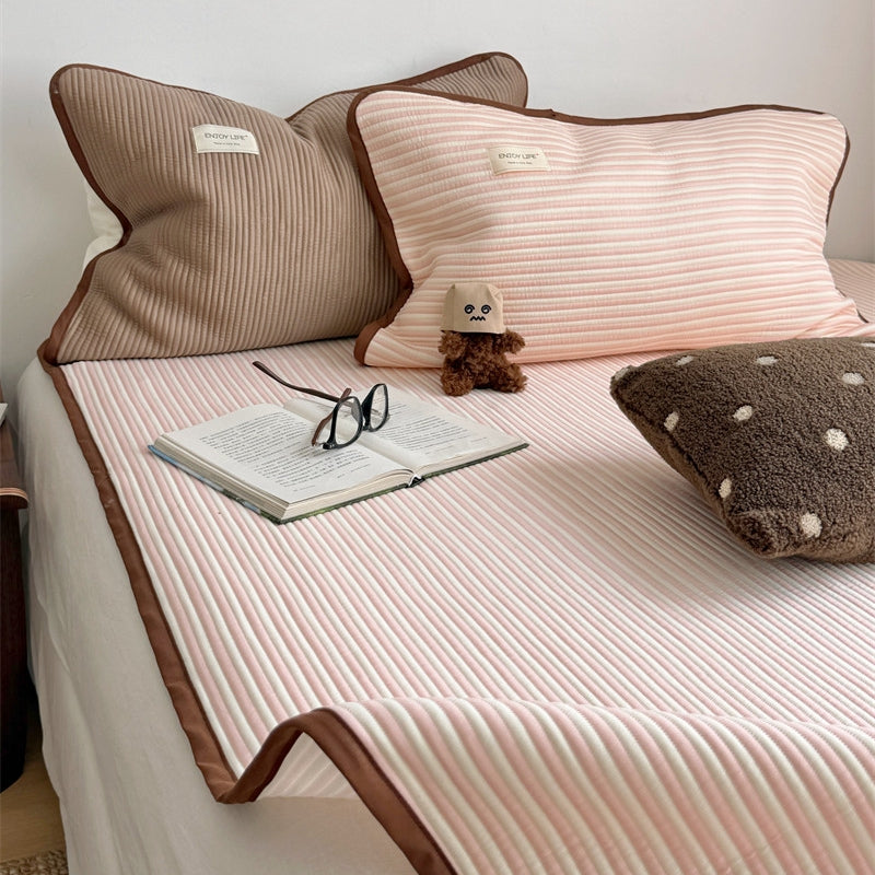 Ice Silk Line Pattern Mat Set Pink