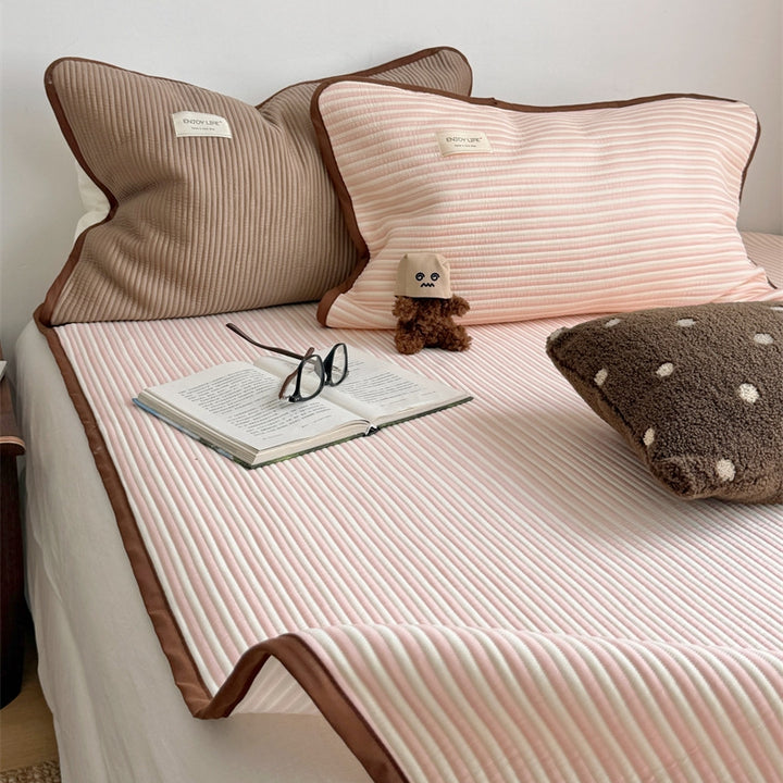 Ice Silk Line Pattern Mat Set Pink