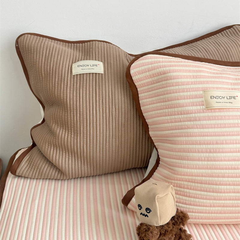 Ice Silk Line Pattern Mat Set Pink