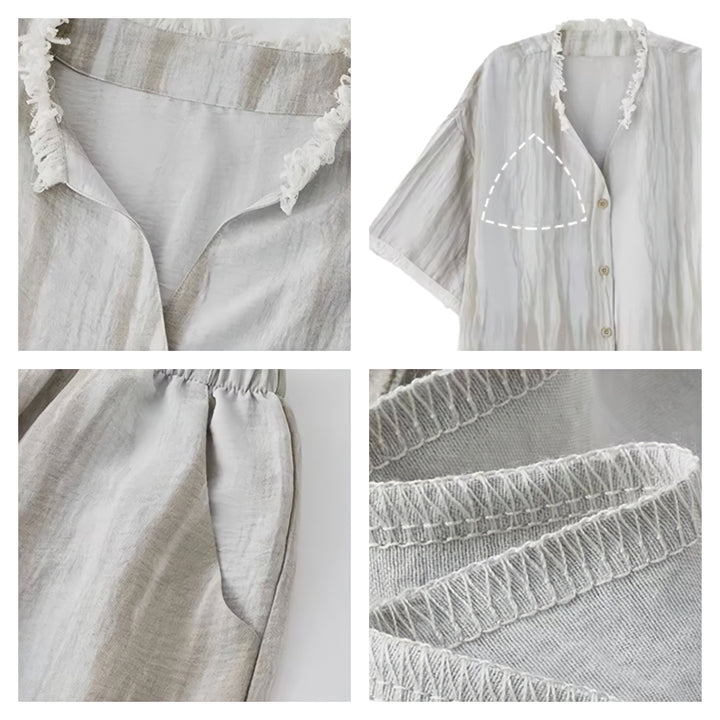Faded Stripe Pajamas with Built-in Bra and Fringe Hem