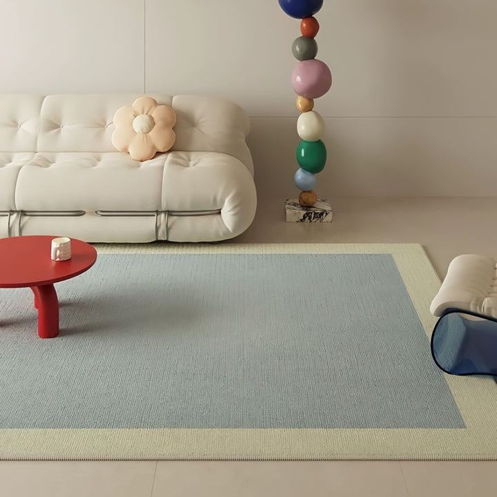 コントラストエッジブロックデザインカーペット ブルー