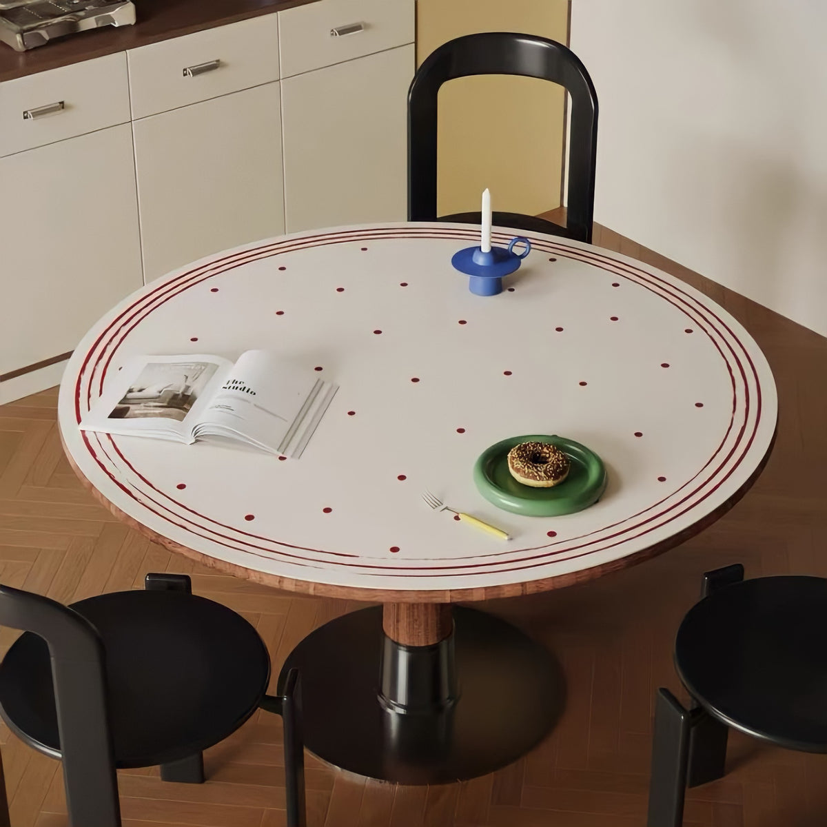ミニドット柄ラウンドプレイスマット レッド