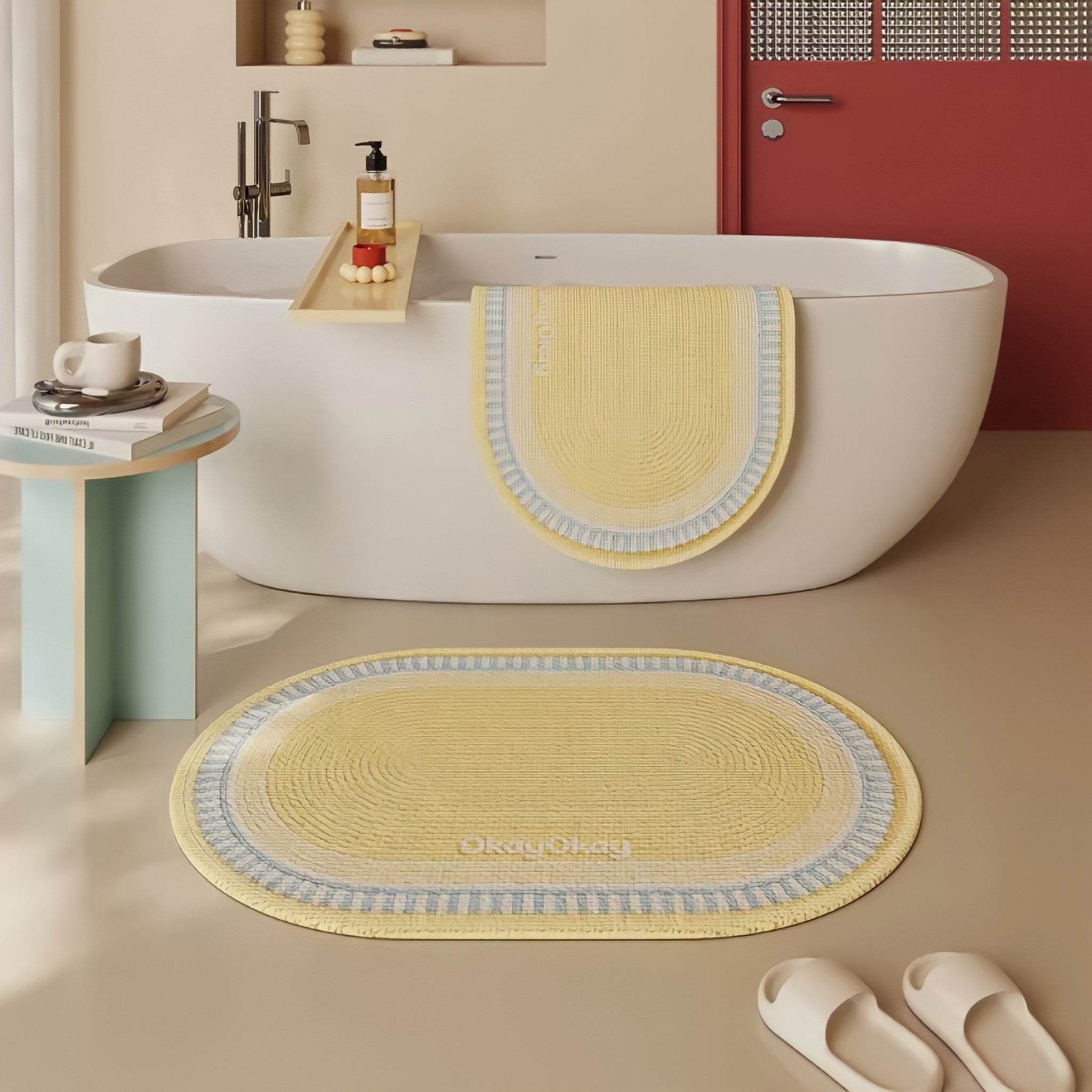 Stitch Frame Oval Bath Mat - Yellow