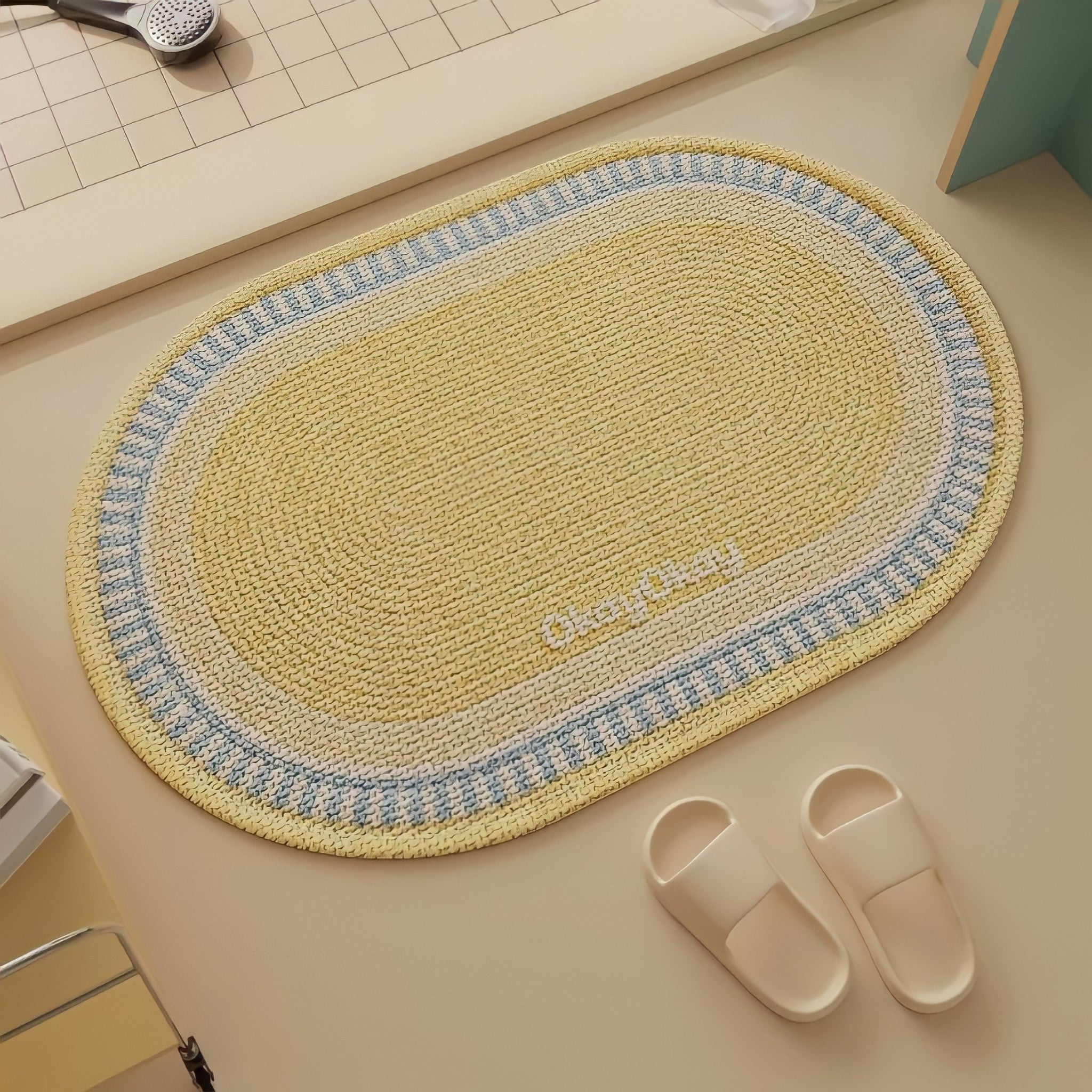 Stitch Frame Oval Bath Mat - Yellow