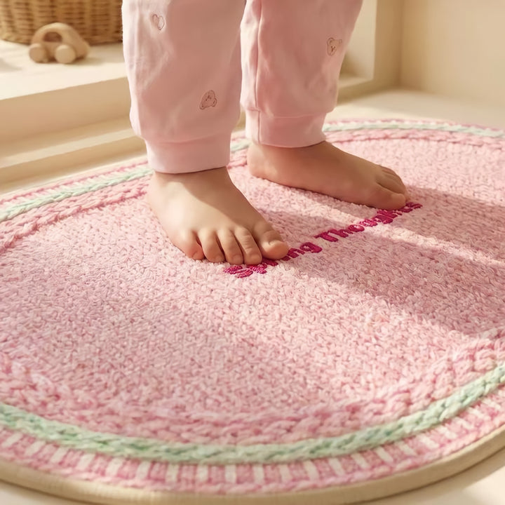 Lettered Design Oval Bath Mat Yellow Blue
