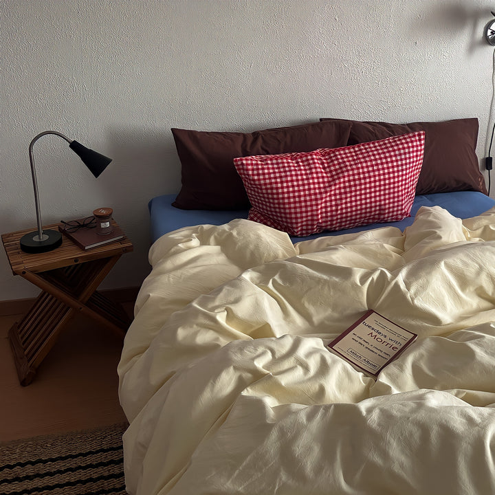 Gingham Accent Cotton Bedding Set