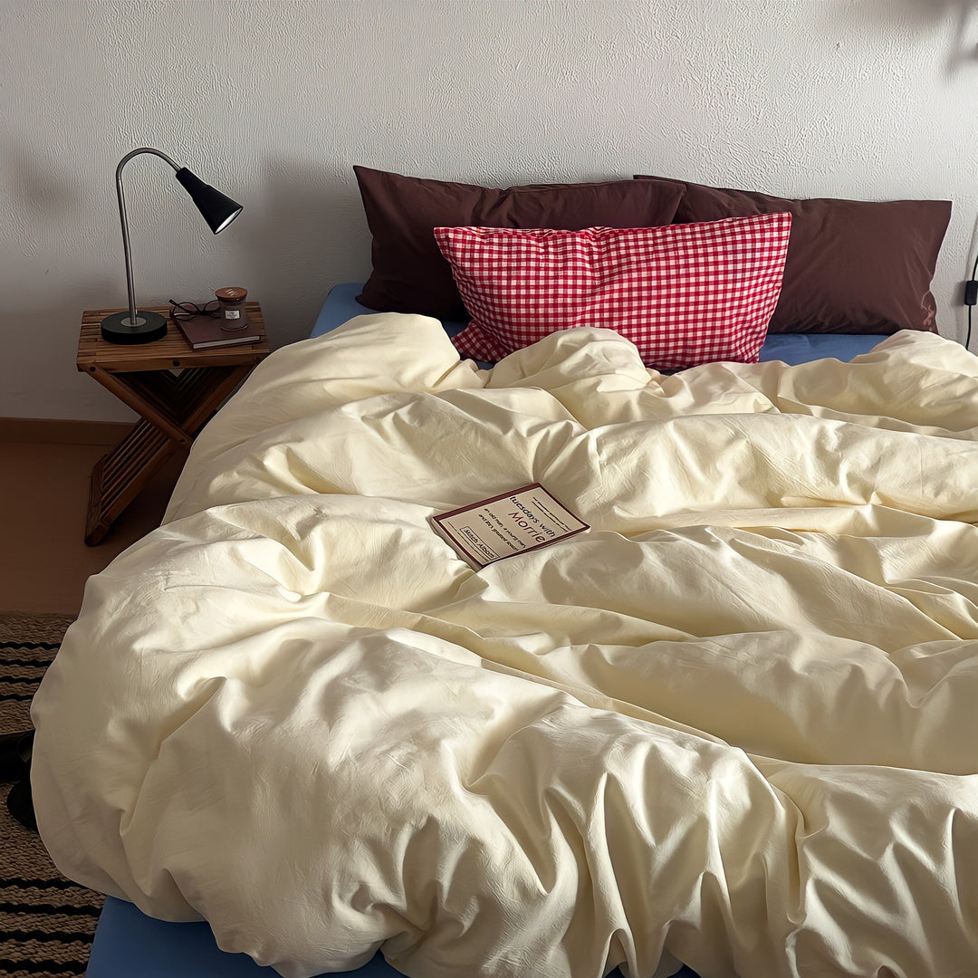 Gingham Accent Cotton Bedding Set