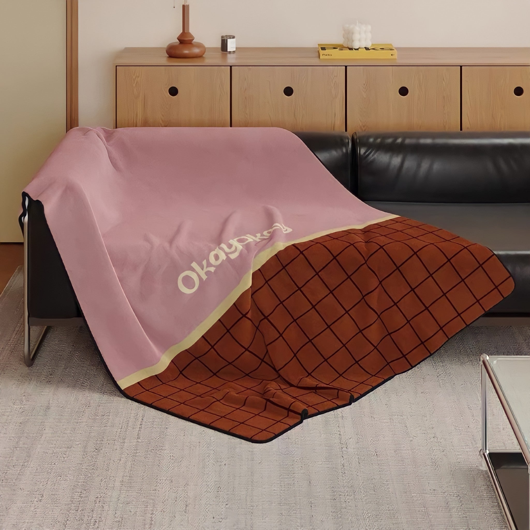 Bicolor Check Logo Fabric Blanket Pink