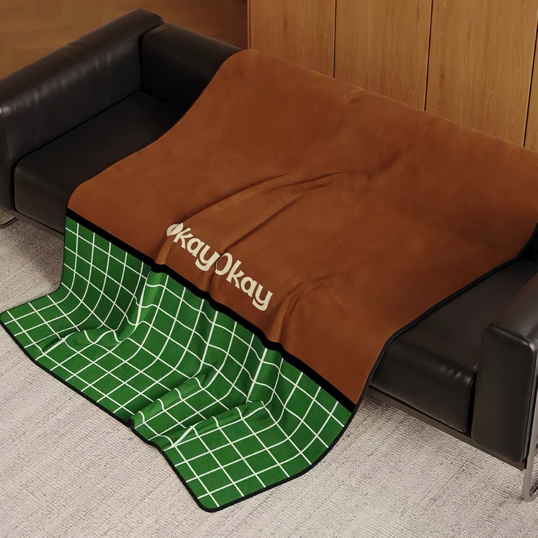 Bicolor Check Logo Fabric Blanket Brown