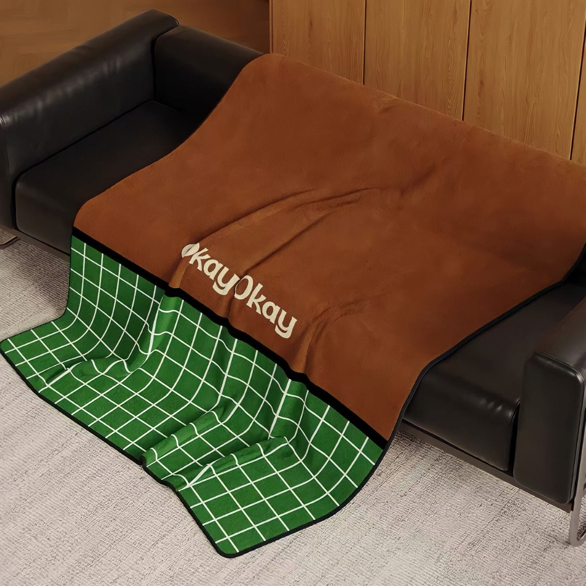 Bicolor Check Logo Fabric Blanket Brown