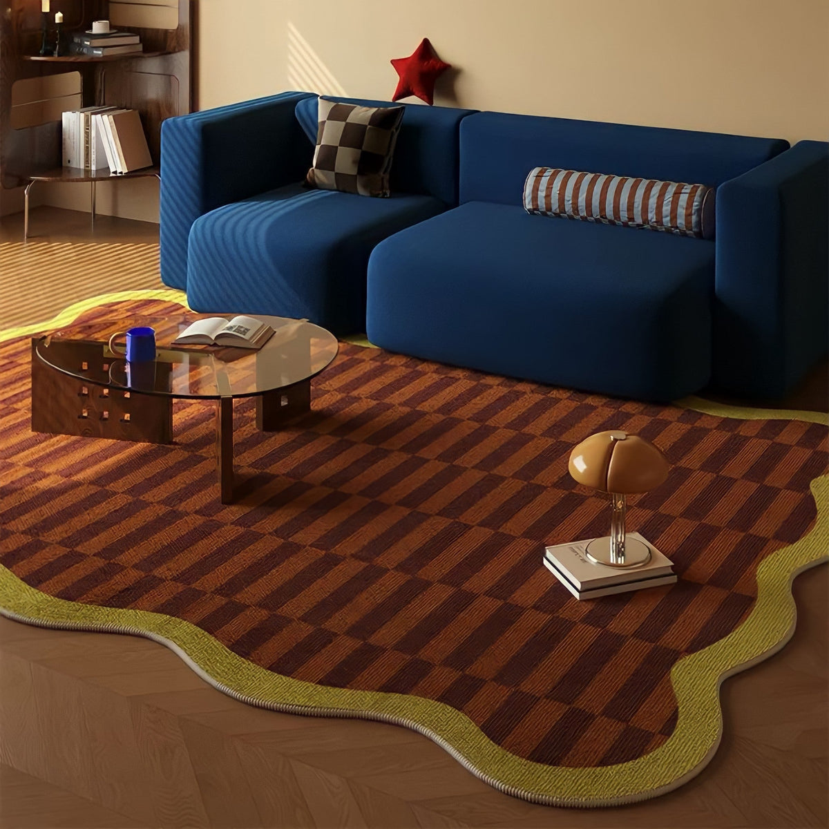 Wave Piping Checker Rug Yellow