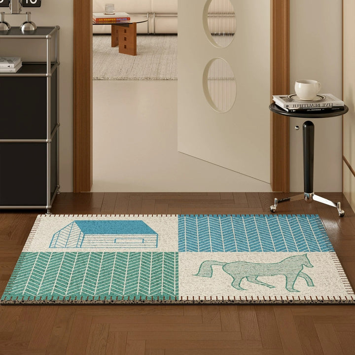 Horse Print Doormat Blue