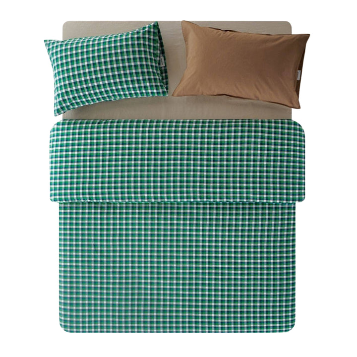 ピュアコットンチェック柄寝具カバー グリーン