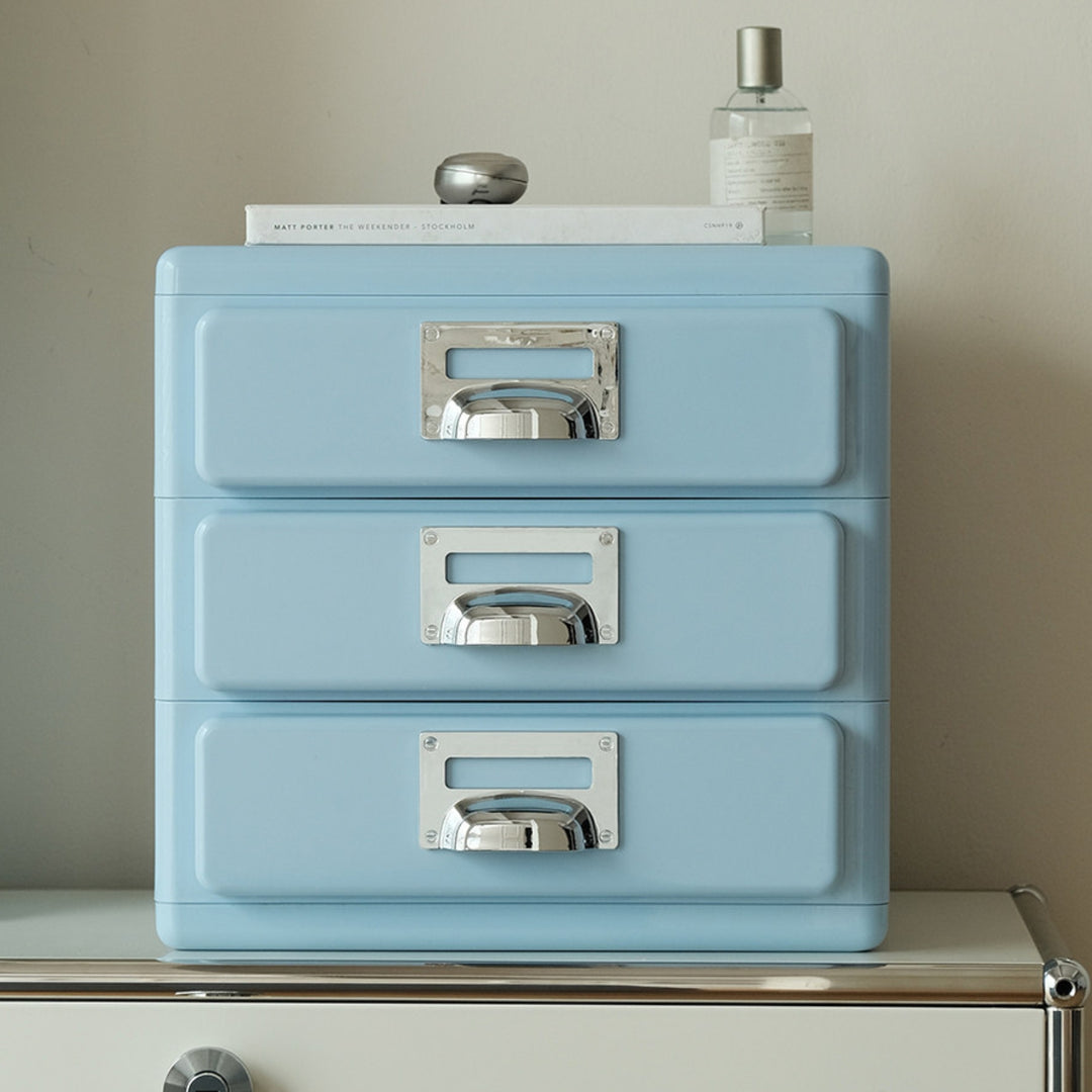 アーカイヴレトロ3段デスク収納 ブルー